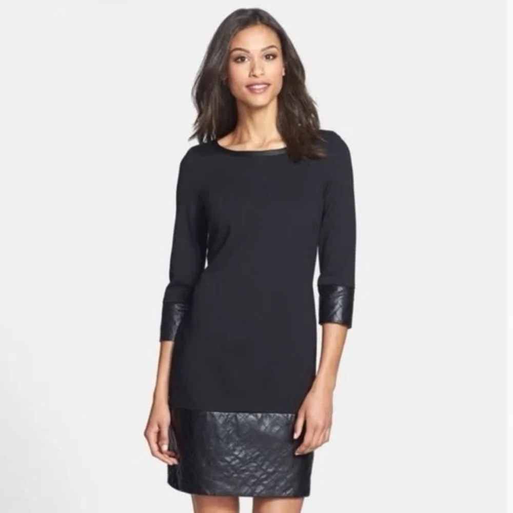 Laundry By Shelli Segal Black Dress with Faux Leather Quilted Details